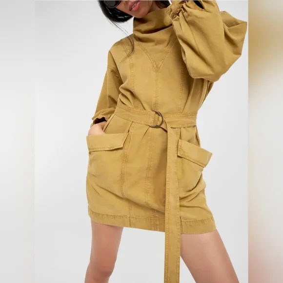 Joie Chantria Belted Cowl-Neck Utility Mini Dress Size Large ECRU OLIVE NEW! - Picture 2 of 11